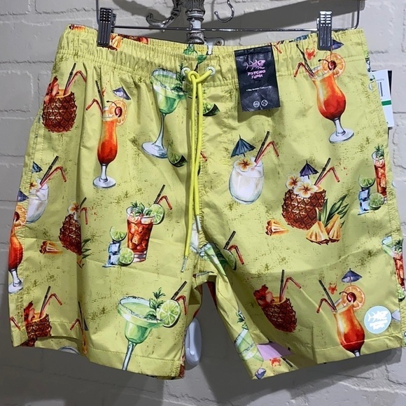 Psycho Tuna shorts NEW large tropical cocktails lemon‎ drop pockets - Picture 2 of 8